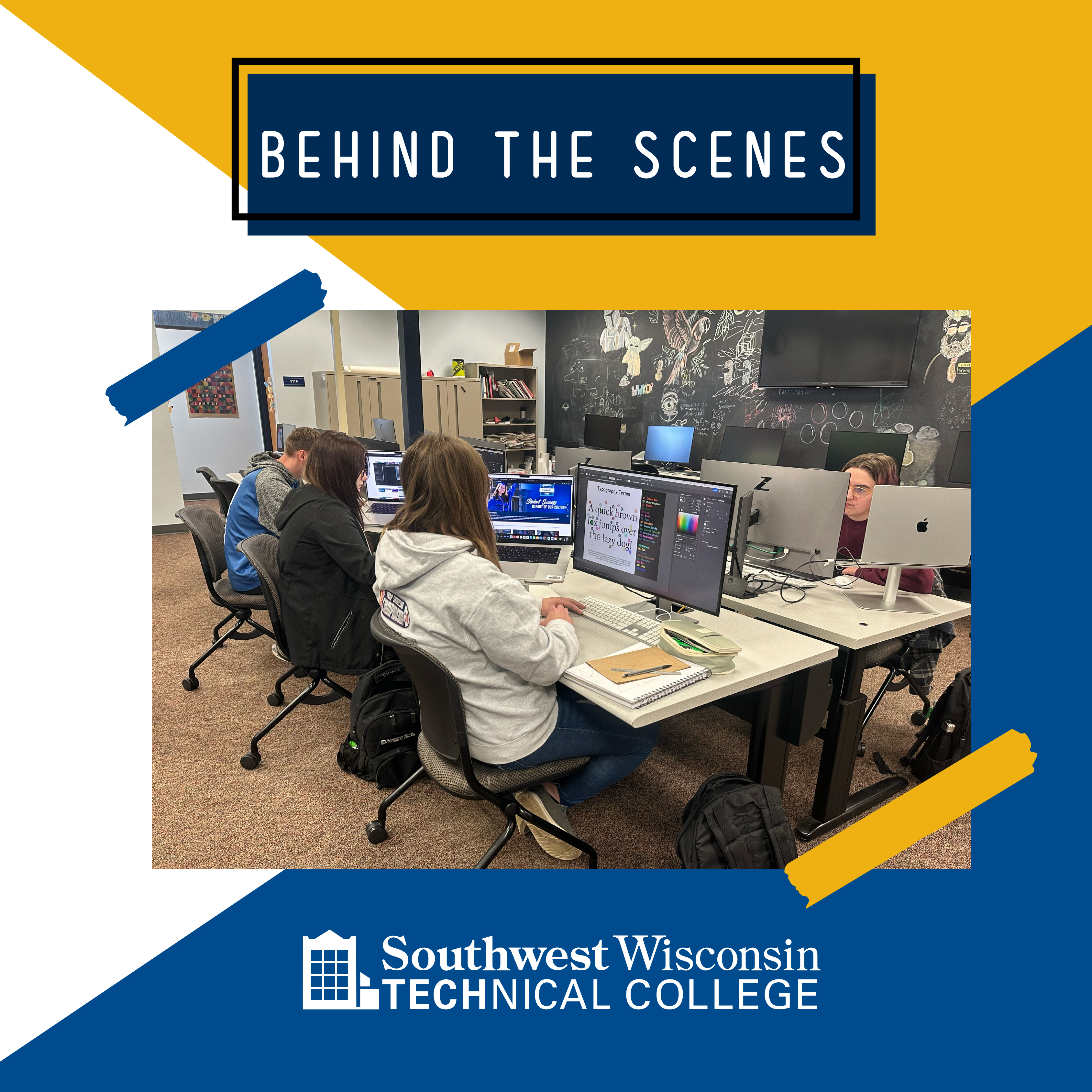 Social Media post of students working on their computers in class